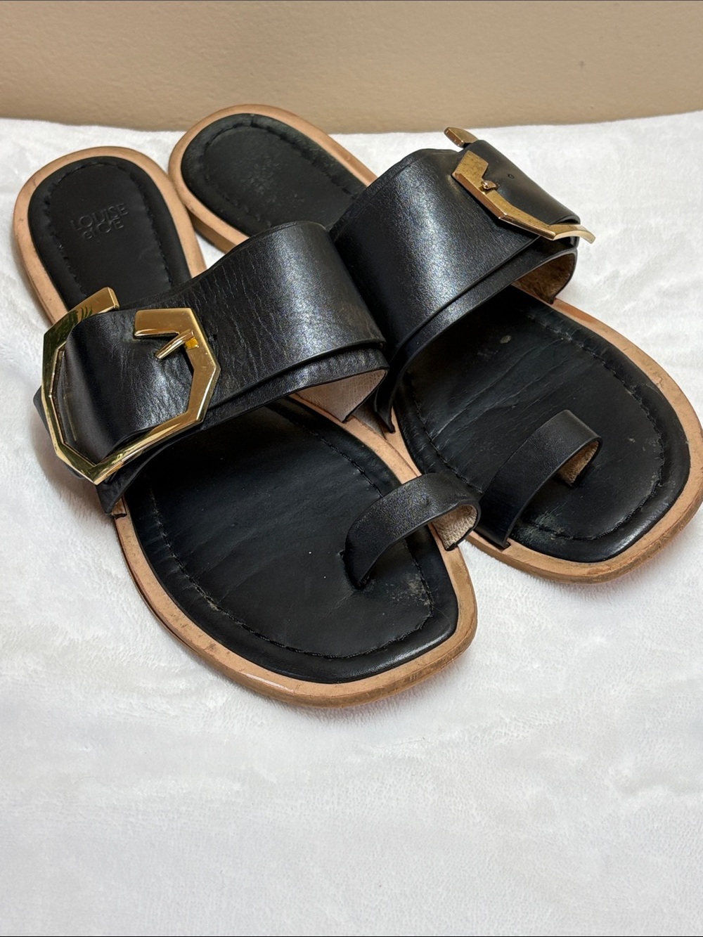 Louis et Cie Black Leather Slide Sandals, 10